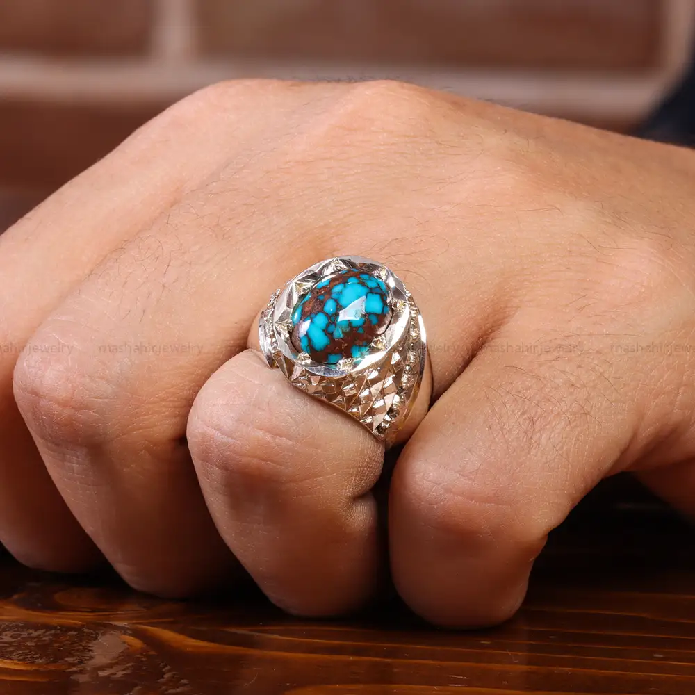 انگشتر فیروزه شجری مردانه کد 20544