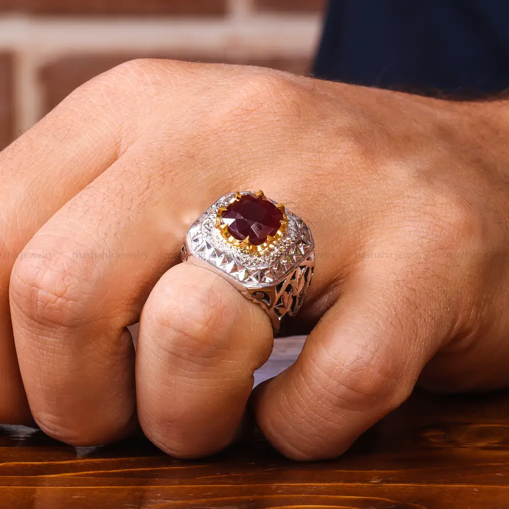 انگشتر یاقوت سرخ مردانه کد 20595