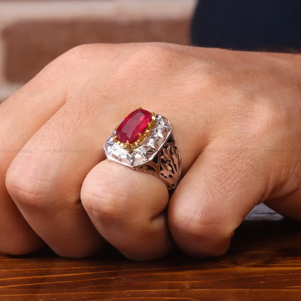 انگشتر یاقوت سرخ مردانه کد 20609
