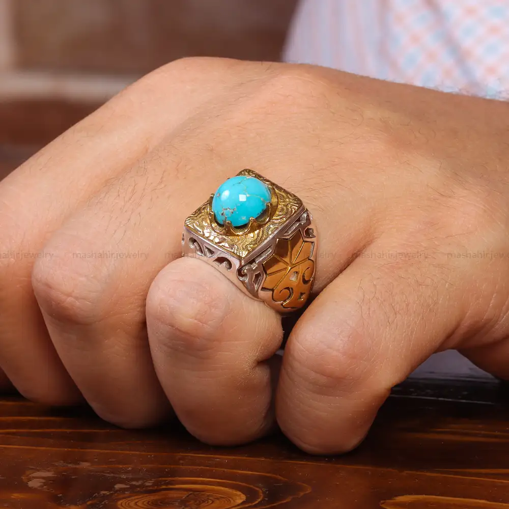 انگشتر فیروزه شجری مردانه کد 20635