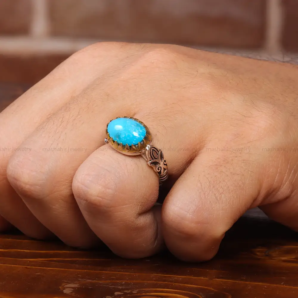 انگشتر فيروزه عجمی مردانه کد 20641