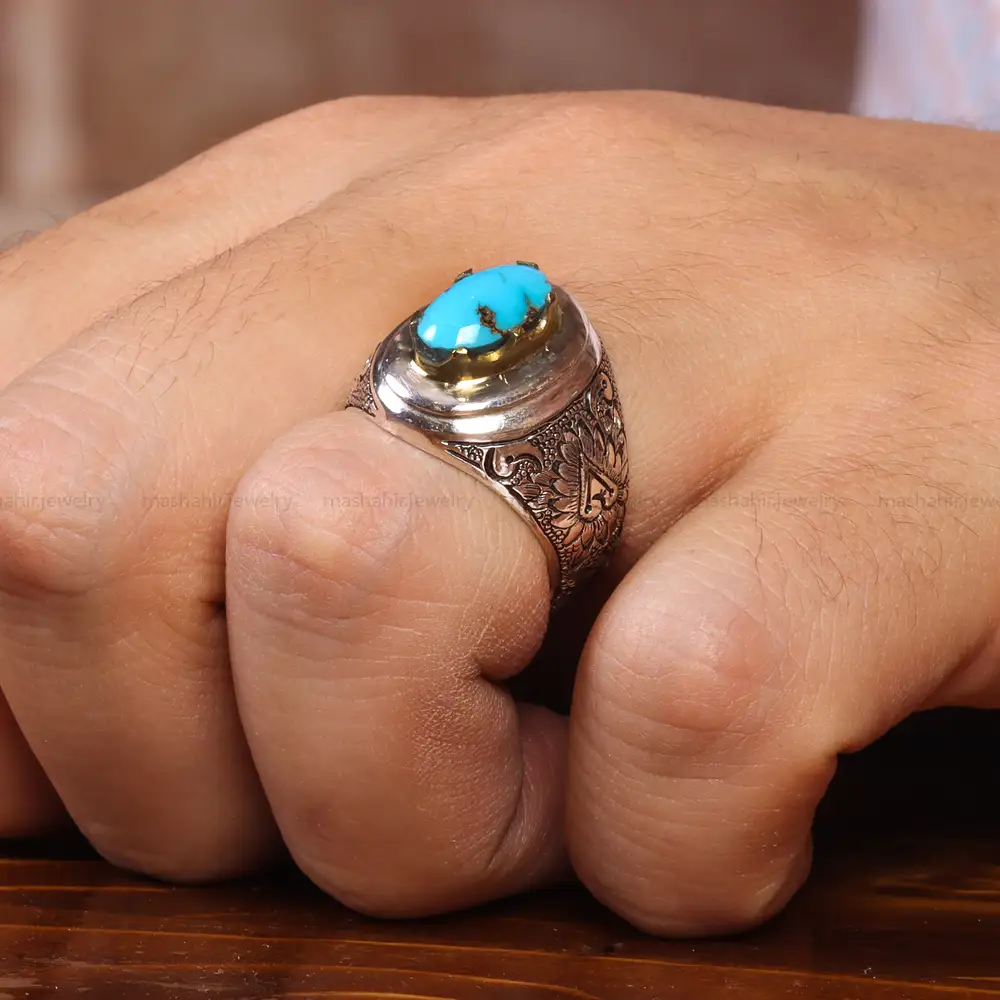 انگشتر فیروزه شجری مردانه کد 20654