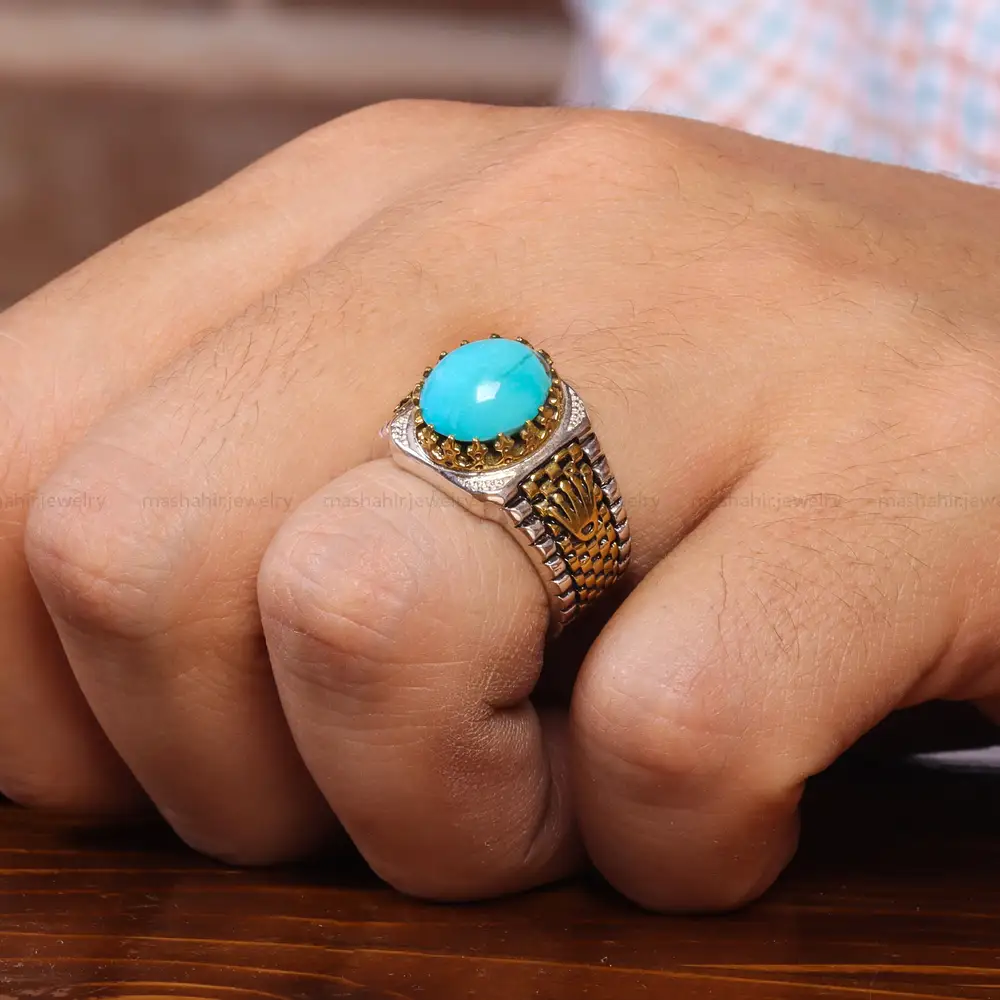 انگشتر فيروزه عجمی مردانه کد 20664