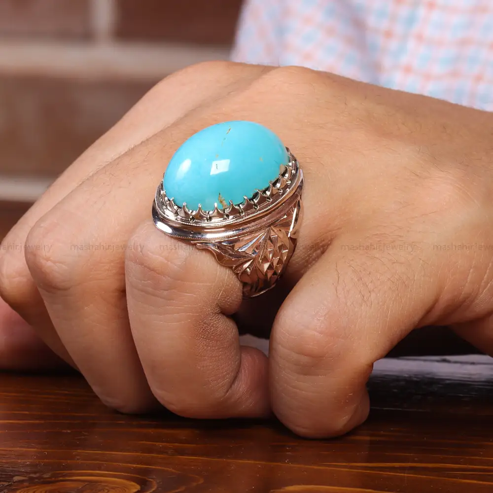 انگشتر فيروزه عجمی مردانه کد 20669