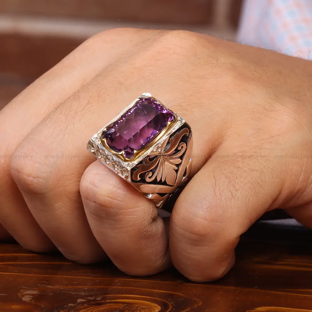 انگشتر آمیتیست مردانه کد 20677