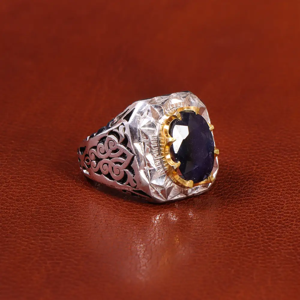 انگشتر یاقوت کبود مردانه کد 21033