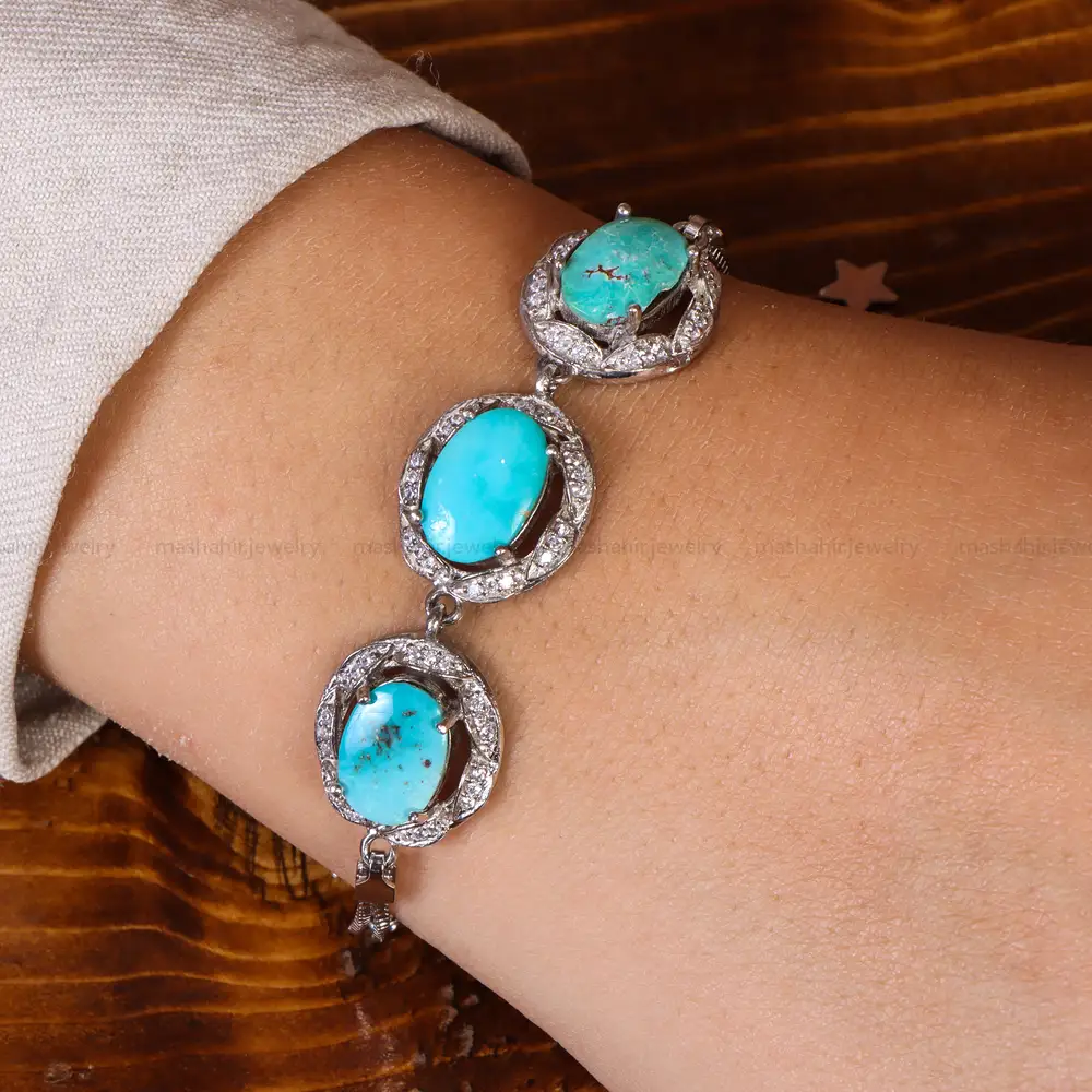 دستبند فیروزه زنانه کد 21075