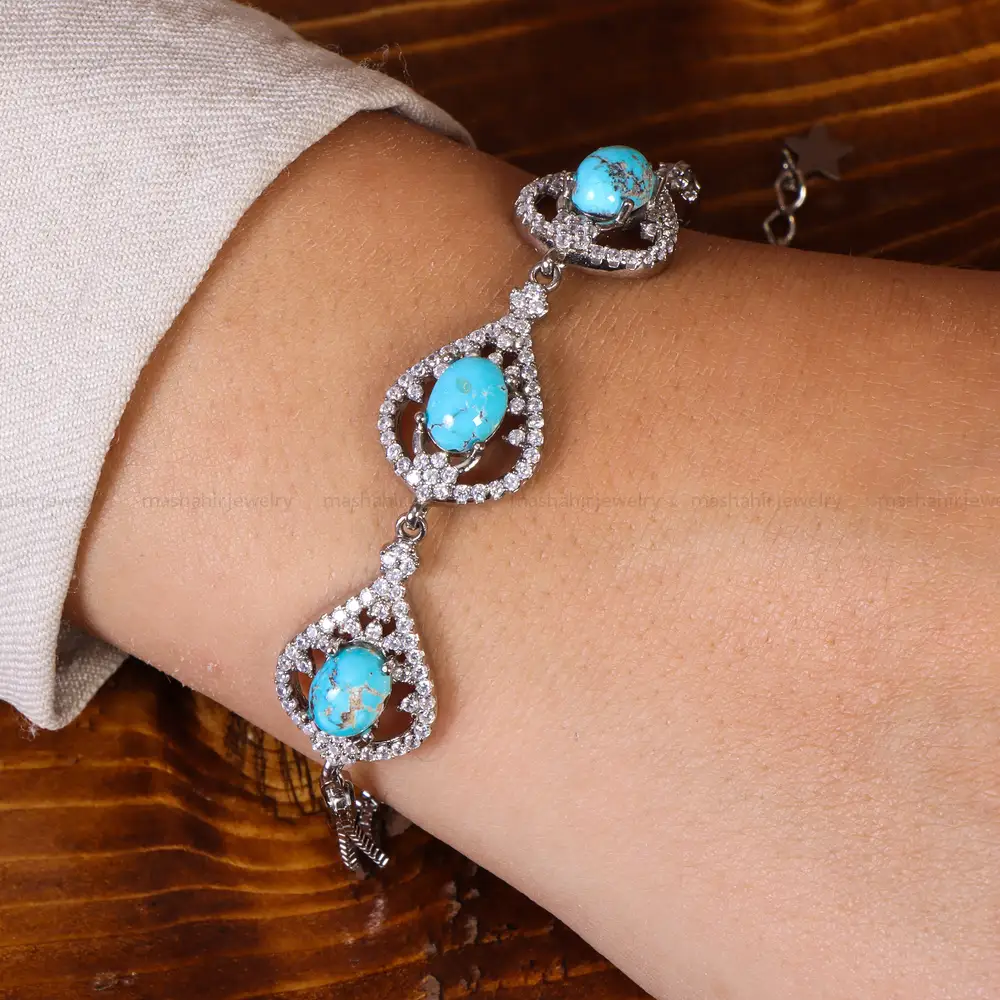 دستبند فیروزه زنانه کد 21078