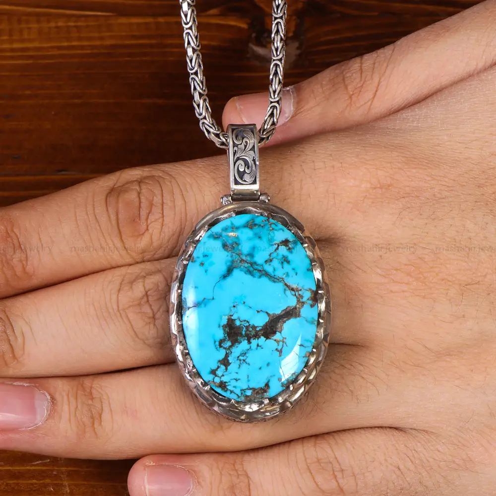 گردنبند فیروزه مردانه کد 21147