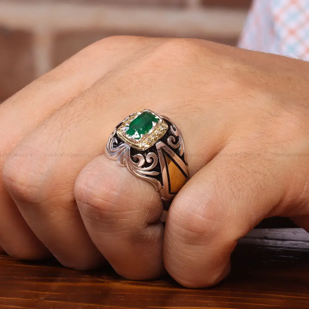 انگشتر زمرد مردانه کد 20717