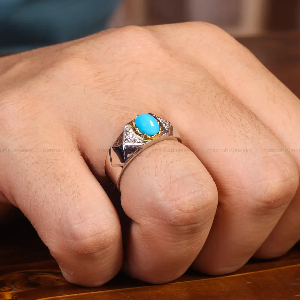 انگشتر فيروزه عجمی مردانه کد 20983