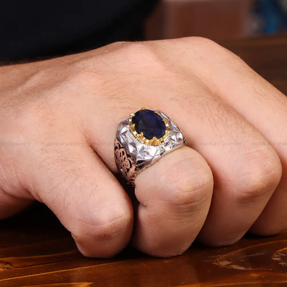 انگشتر یاقوت کبود مردانه کد 21033