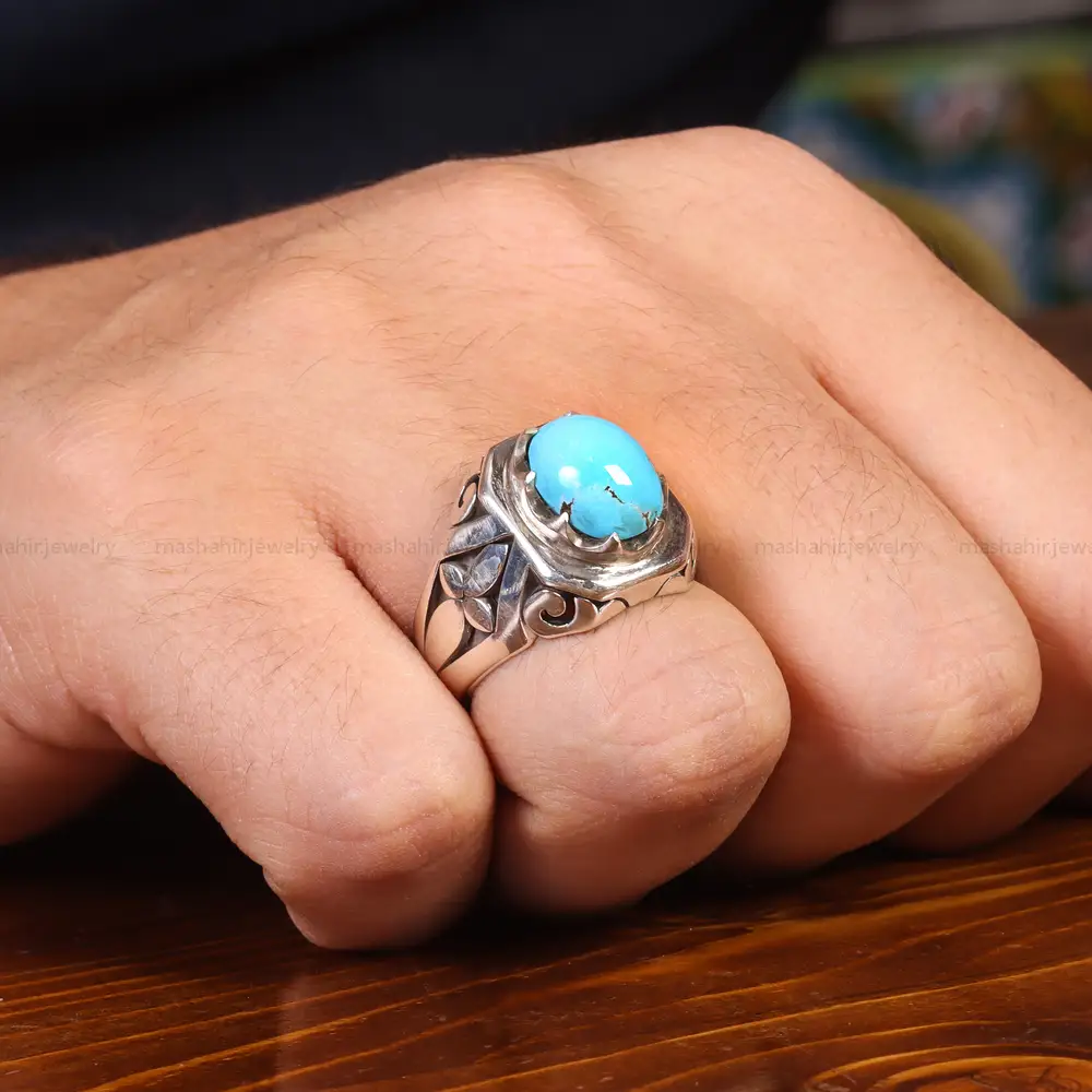 انگشتر فيروزه عجمی مردانه کد 21106