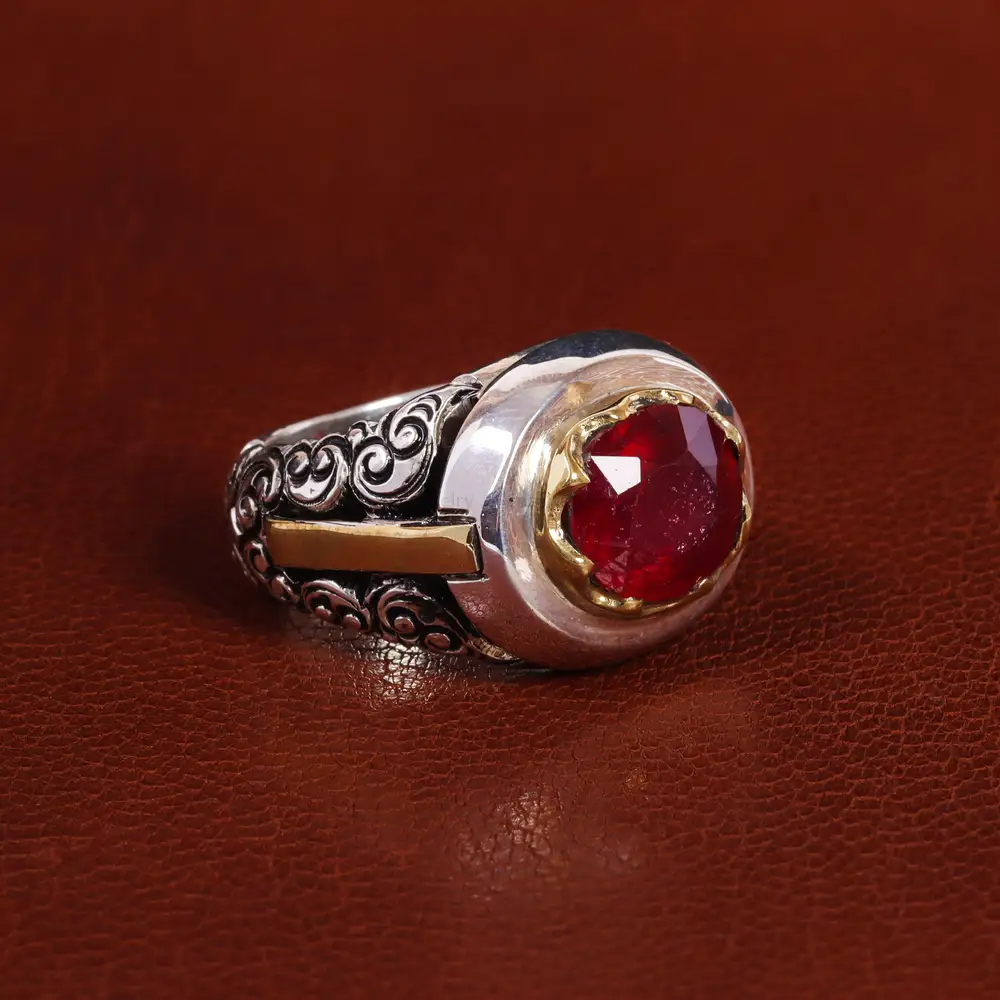انگشتر یاقوت سرخ مردانه کد 21225