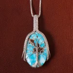 گردنبند فیروزه دست بافت زنانه کد 21245