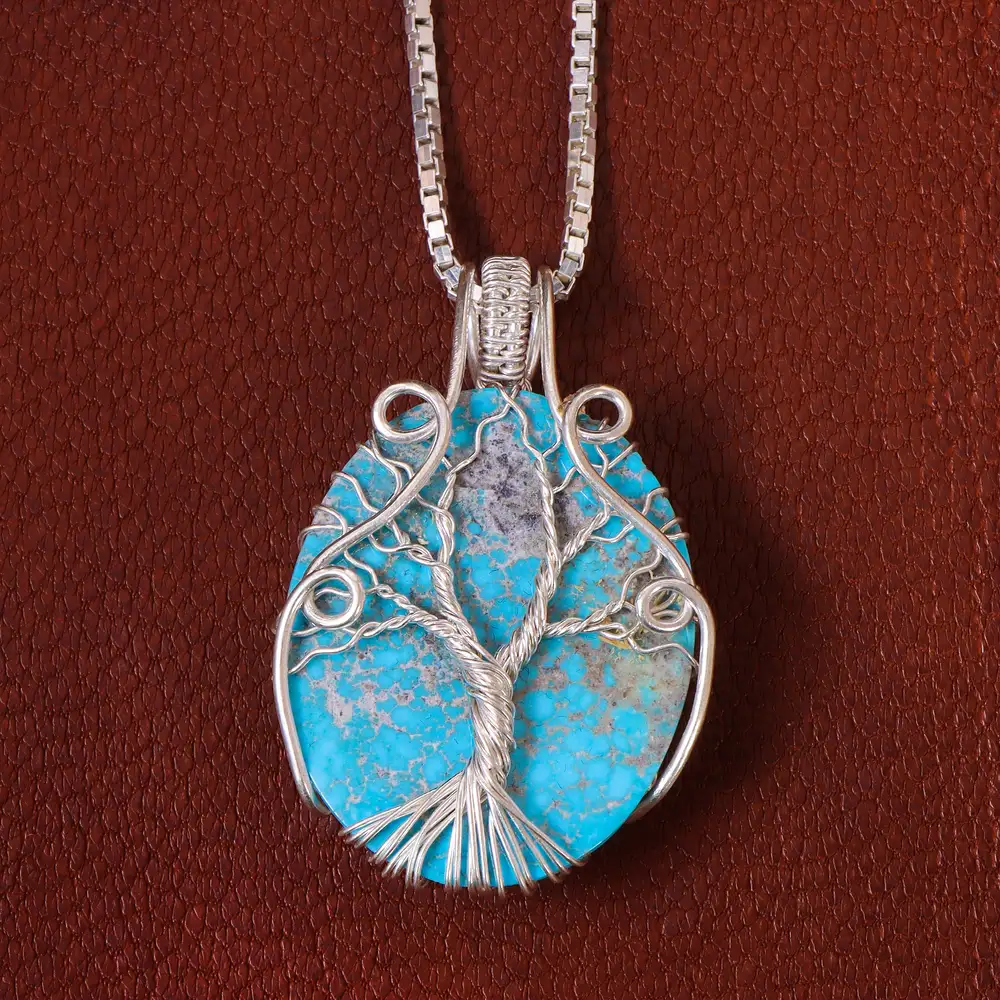 گردنبند فیروزه دست بافت زنانه کد 21247