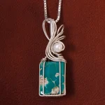 گردنبند فیروزه دست بافت زنانه کد 21254