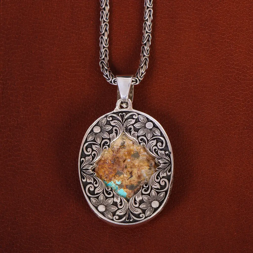 گردنبند فیروزه مردانه کد 21226