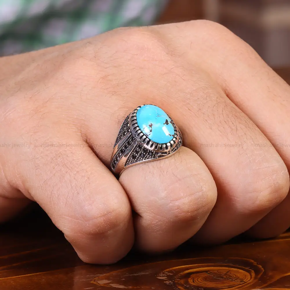 انگشتر فیروزه شجری مردانه کد 21521