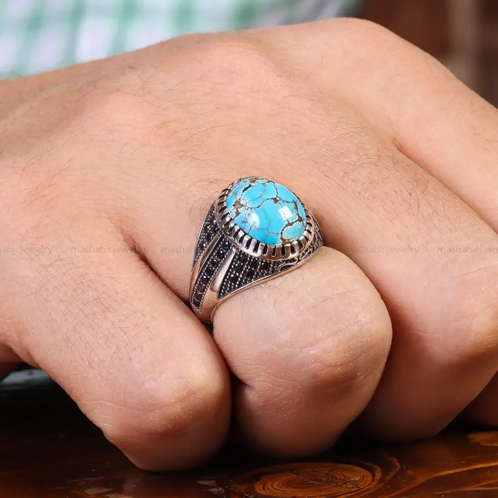 انگشتر فیروزه شجری مردانه کد 21543
