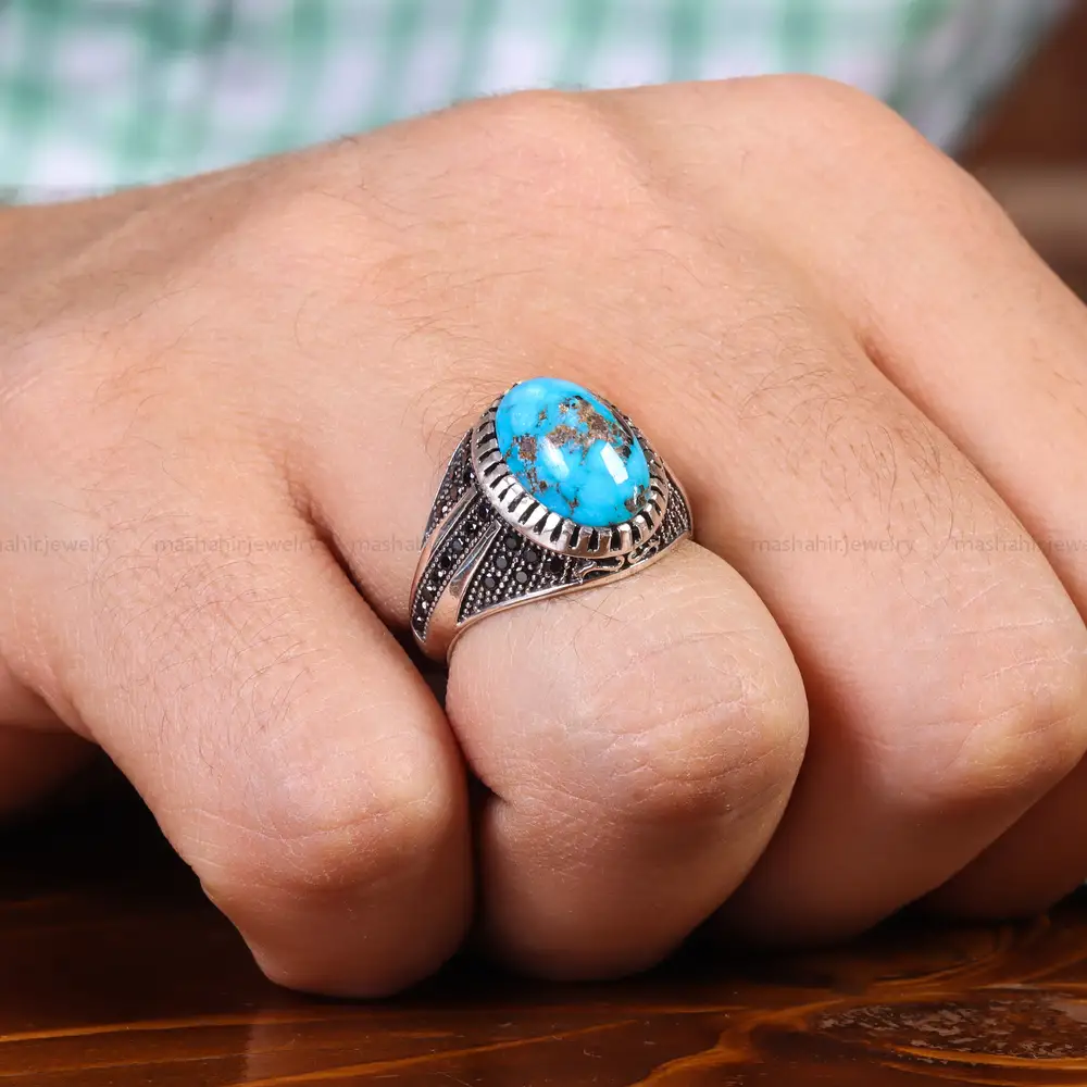 انگشتر فیروزه شجری مردانه کد 21547