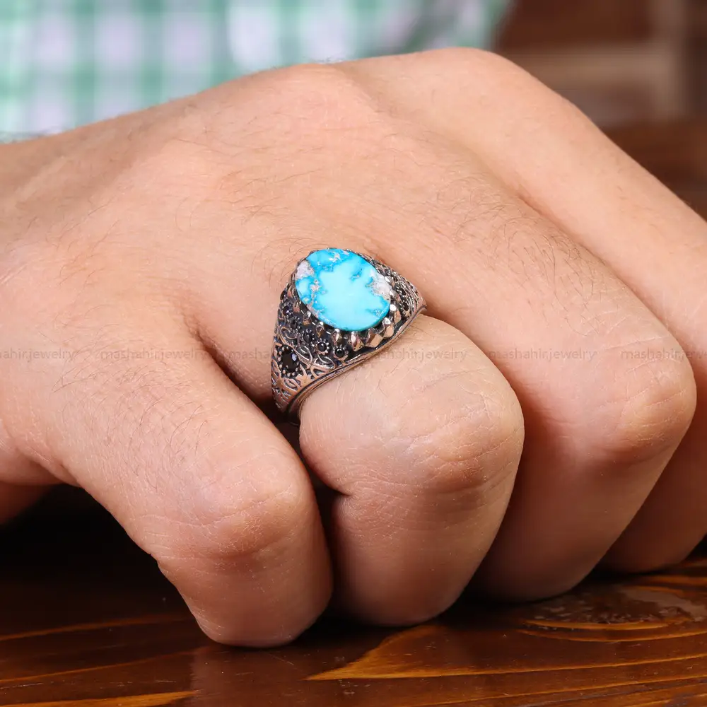 انگشتر فیروزه شجری مردانه کد 21557