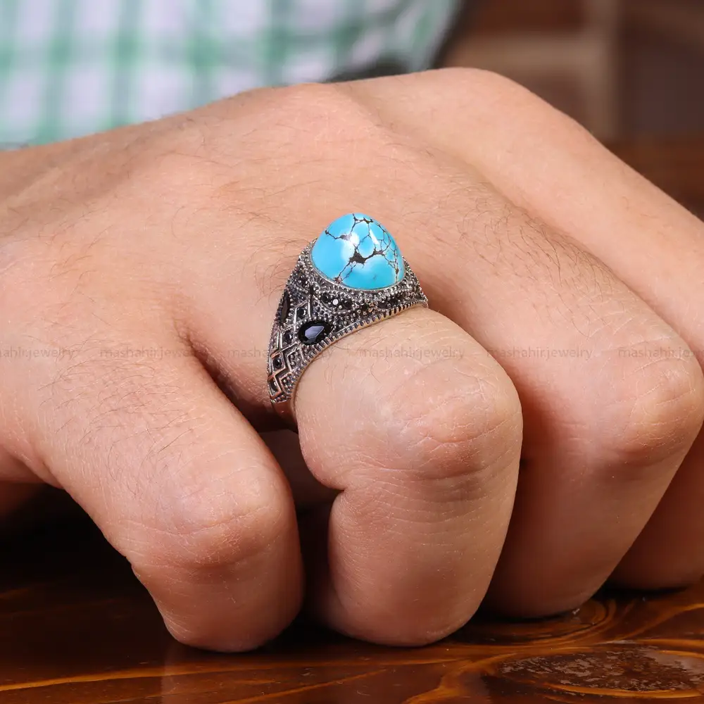انگشتر فیروزه شجری مردانه کد 21564