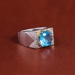 انگشتر توپاز آبی مردانه کد 21864