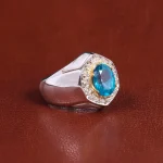 انگشتر توپاز آبی مردانه کد 21866