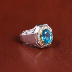 انگشتر توپاز آبی مردانه کد 21868
