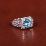 انگشتر توپاز آبی مردانه کد 21952