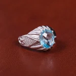 انگشتر توپاز آبی مردانه کد 21957