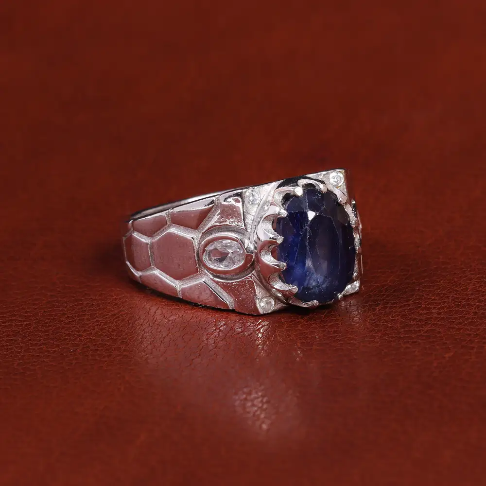 انگشتر یاقوت کبود مردانه کد 22342