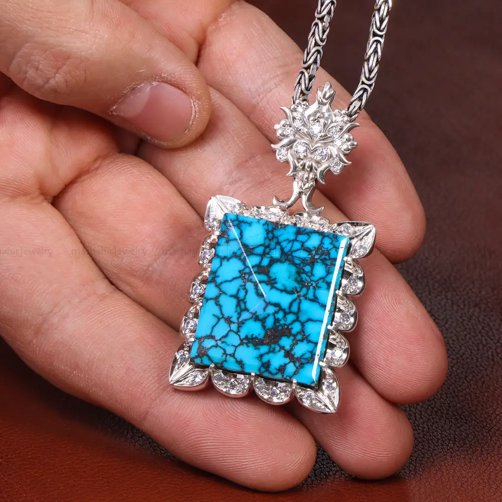 گردنبند فیروزه مردانه کد 17249