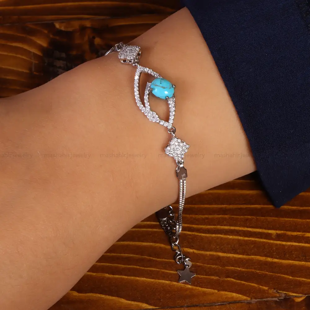 دستبند فیروزه زنانه کد 21787