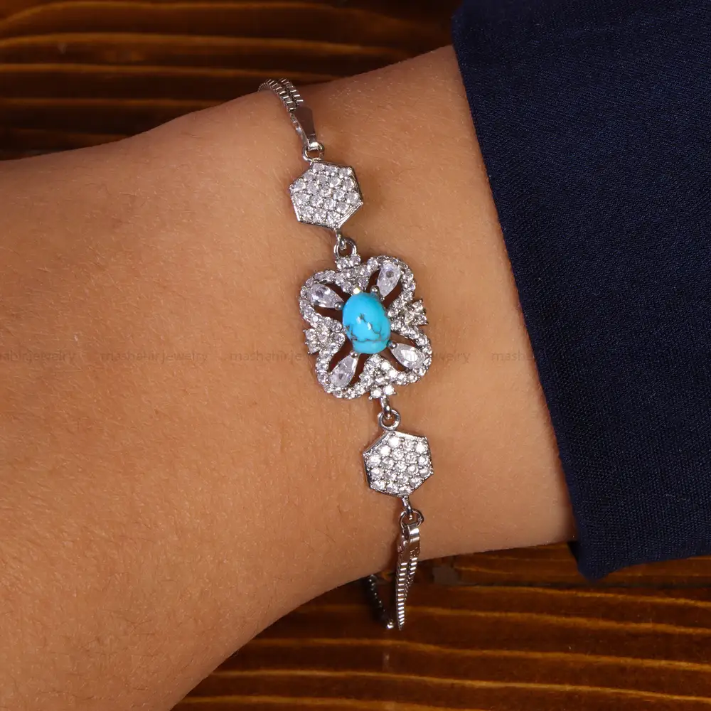 دستبند فیروزه زنانه کد 21796