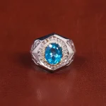 انگشتر توپاز آبی مردانه کد 21870