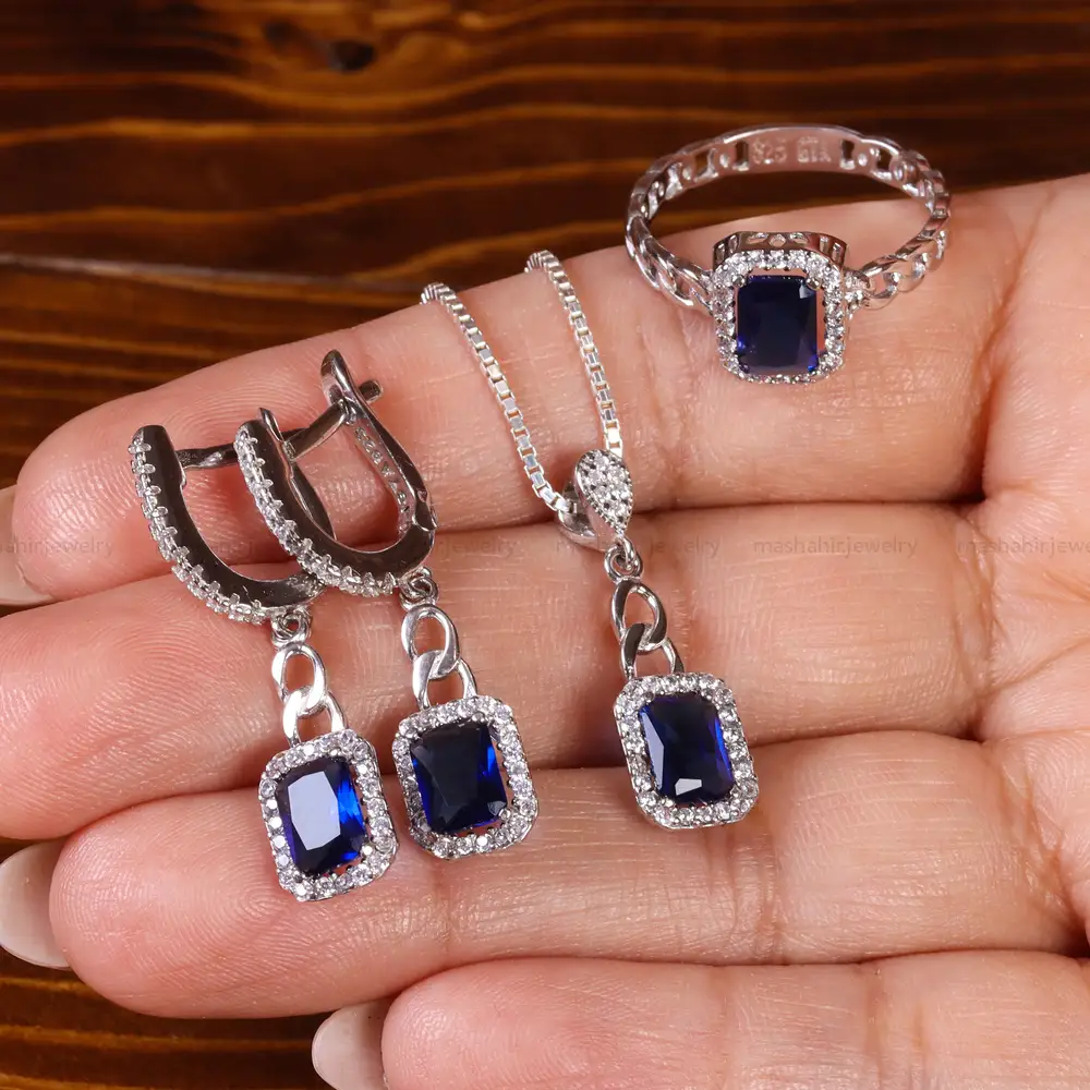 نیم ست سنتاتیک یاقوت کبود زنانه کد 22139