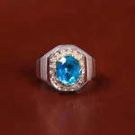 انگشتر توپاز آبی مردانه کد 22219
