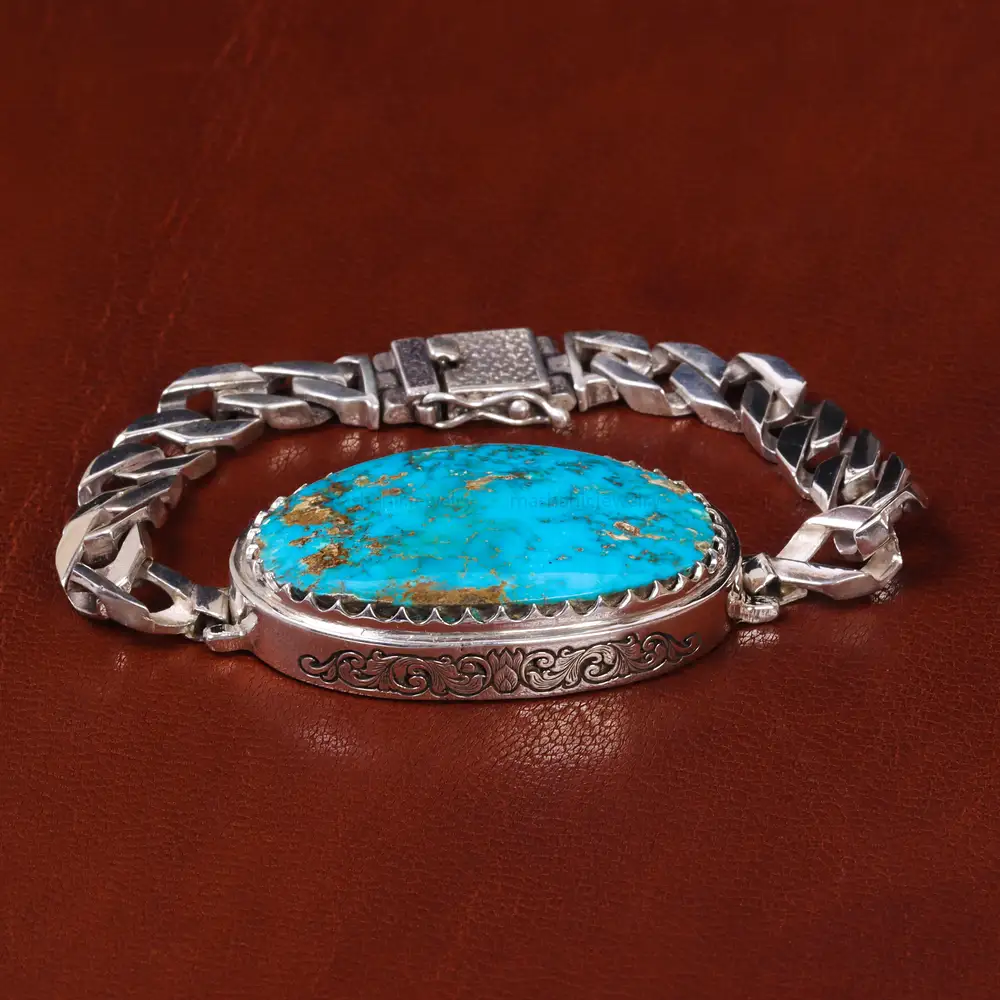 دستبند فیروزه مردانه کد 22270