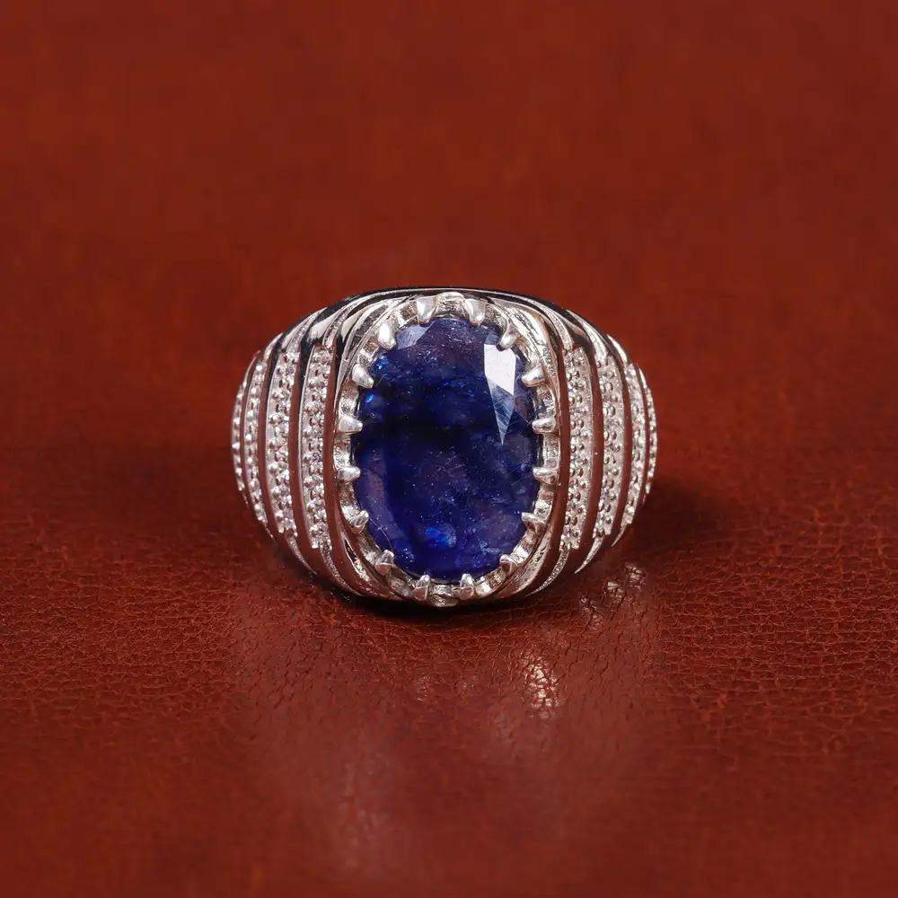 انگشتر یاقوت کبود مردانه کد 22271