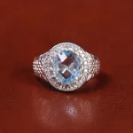 انگشتر توپاز آبی مردانه کد 22275