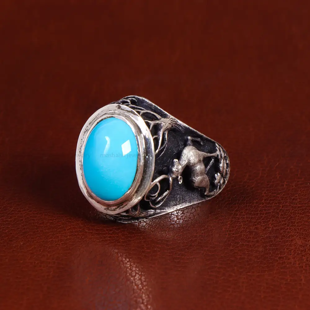 انگشتر فیروزه عجمی مردانه کد 17245