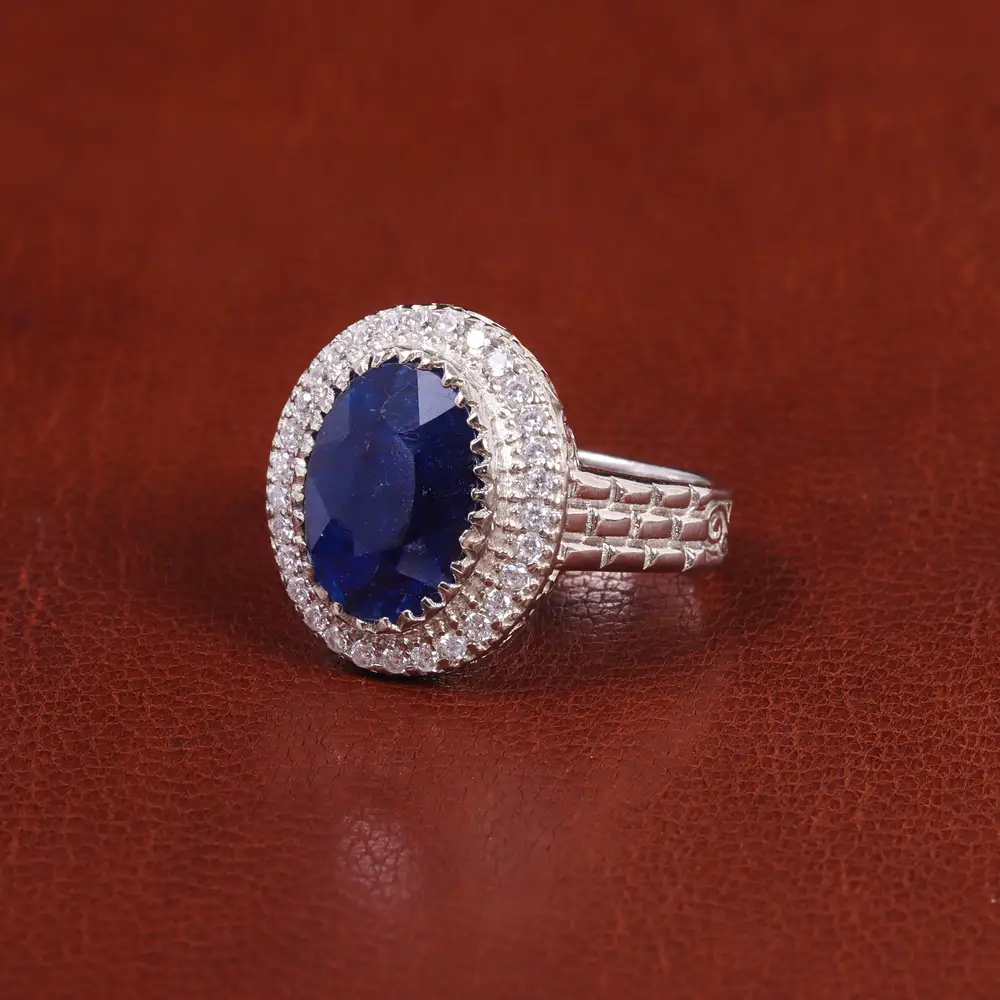 انگشتر یاقوت کبود مردانه کد 21886