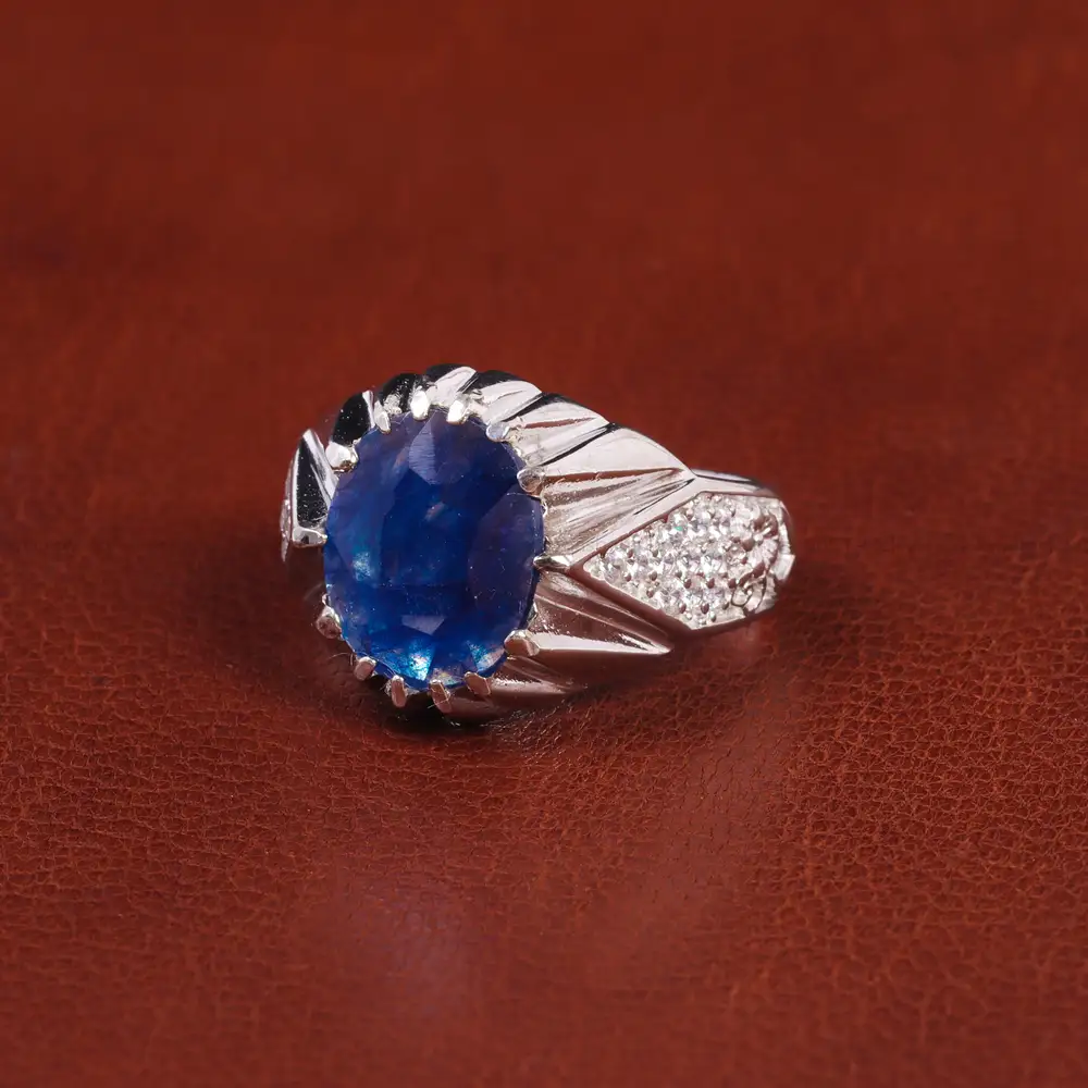 انگشتر یاقوت کبود مردانه کد 21887