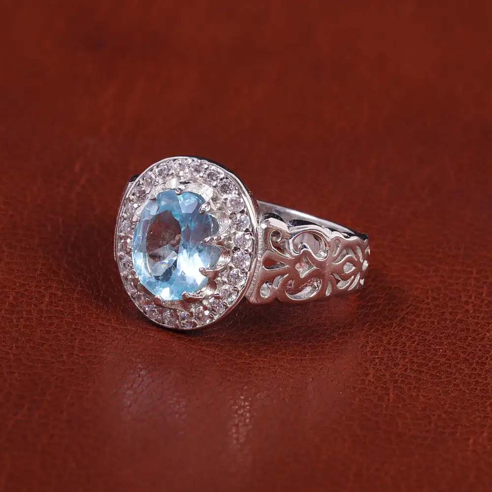 انگشتر توپاز آبی مردانه کد 21958