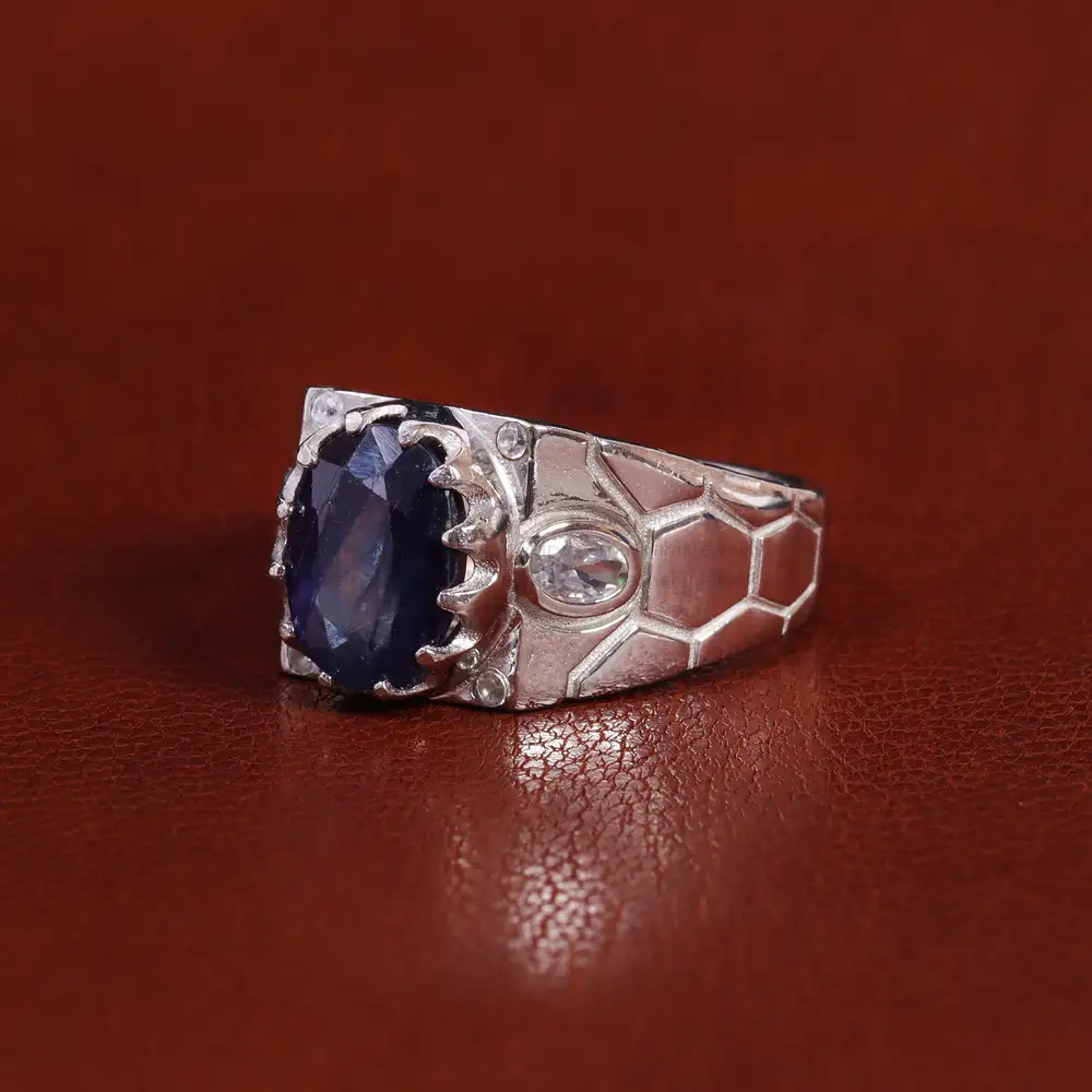 انگشتر یاقوت کبود مردانه کد 22342