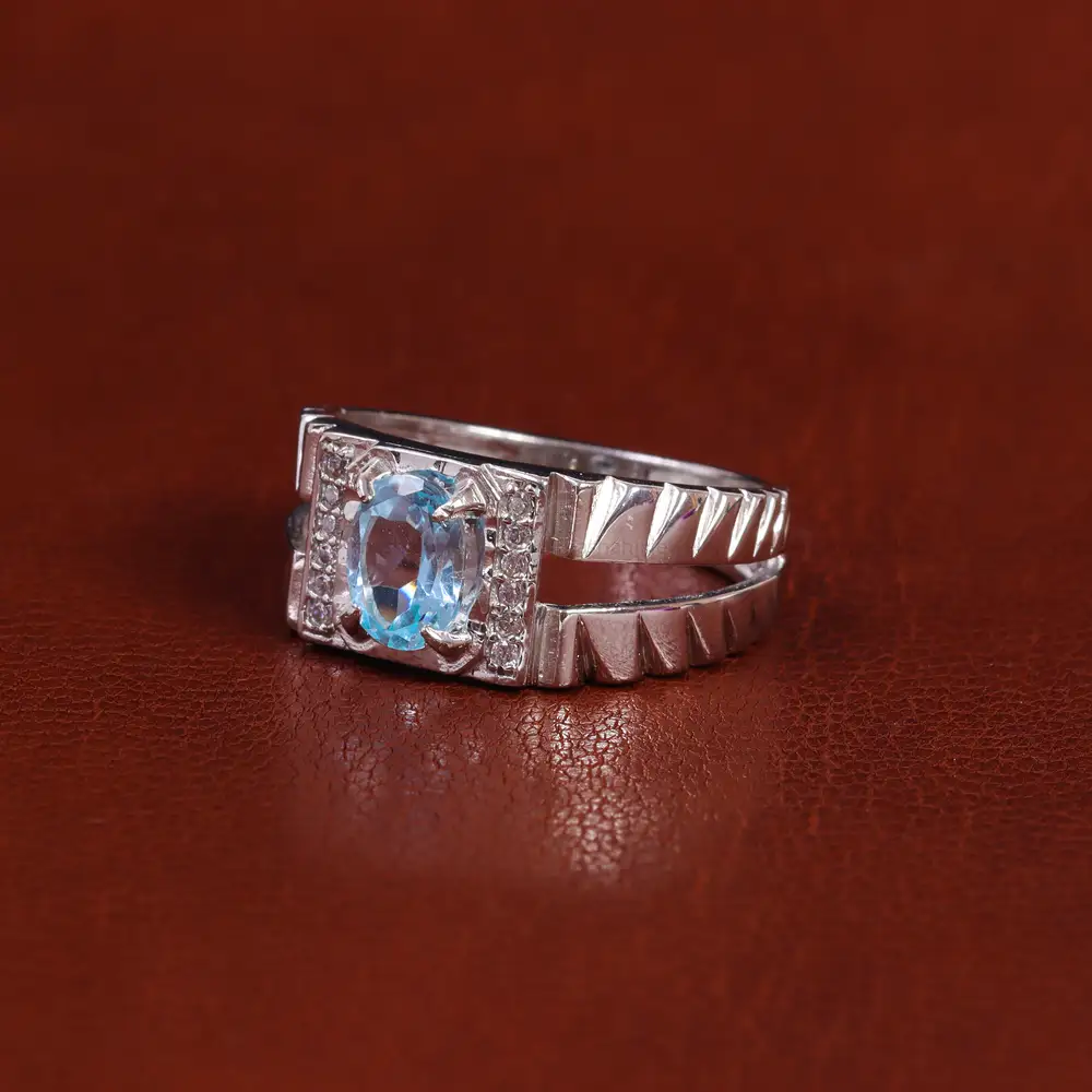 انگشتر توپاز آبی مردانه کد 22354