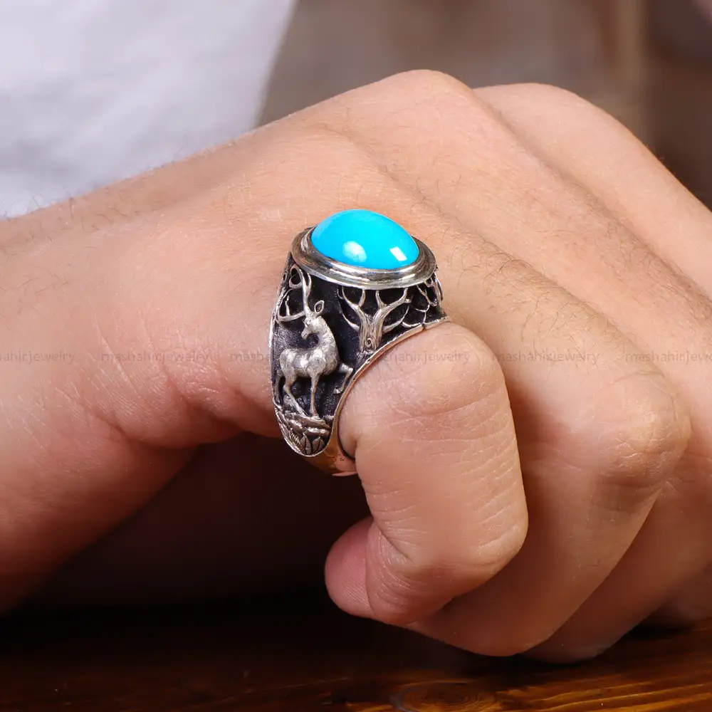انگشتر فیروزه عجمی مردانه کد 17245