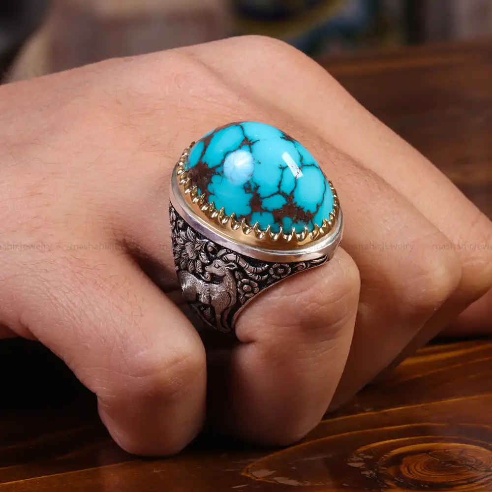 انگشتر فیروزه شجری مردانه کد 21832